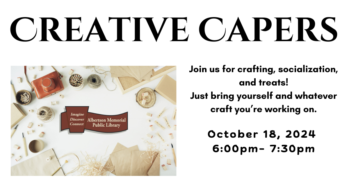 Join us October 18th at 6pm for crafting, socialization, and treats! Just bring yourself and whatever craft you’re working on.